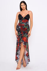 Floral Print With Shirring Detail Maxi Dress
