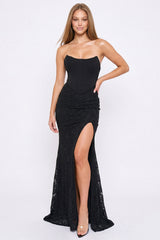 Flower Lace Skirt With Bustier Top Maxi Dress