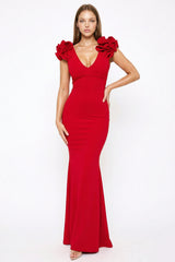 Techno Crepe Ruffle Detail Maxi Dress