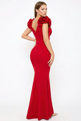 Techno Crepe Ruffle Detail Maxi Dress