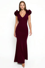 Symphony Dress - Techno Crepe Ruffle Detail Maxi Dress