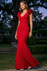 Symphony Dress - Techno Crepe Ruffle Detail Maxi Dress