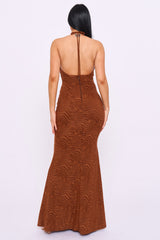 Metal Chain On Strap Halter Neck Maxi Dress