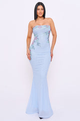 Floral Pattern Rhinestone Mermaid Maxi Dress