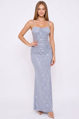 Crochet Halter Top With Printed Maxi Dress