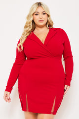Symphony Dress - Open Back Collar Front Plus Size Night Out Mini Dress