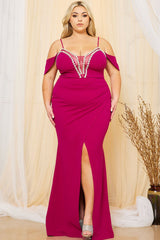 Symphony Dress - Rhinstone Trim With Mesh Maxi Dress