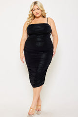 Symphony Dress - Metallic Pleated Plus Size Night Out Midi Dress