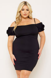 Symphony Dress - Flower Oblique On Sleeve Plus Size Night Out Mini Dress