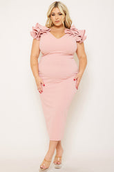 Plus Size Night Out Symphony Dress - Ruffle Detail Shoulder Plus Size Night Out Midi Dress
