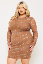 Symphony Dress - Multi Size Rhinestone Mesh Plus Size Night Out Mini Dress