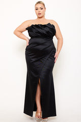 Symphony Dress - Glittered Satin Pleated Plus Size Maxi Dress