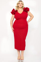 Plus Size Night Out Symphony Dress- Glitter Ruffle Shoulders Night Out Plus Size Midi Dress