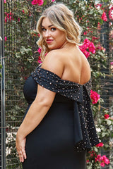 Symphony Dress - Pearl Beaded Detail Off The Shoulder Mermaid Plus Size Maxi Dress