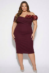 Plus Size Night Out Dress - Flower Corsage Side Detail Plus Size Midi Dress