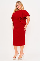 Plus Size Night Out Dress - Drop Shoulder With Ruffle Night Out Plus Size Midi Dress