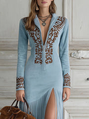 Sylvia™ | Suede Fringe Maxi Dress