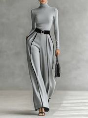 Linda™ | High-Neck Top & Wide-Leg Pants Set with Belt