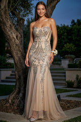 Sequin Sheer Mesh Formal Mermaid Maxi Dress