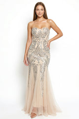 Sequin Sheer Mesh Formal Mermaid Maxi Dress