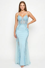 Symphony Dress - Flower Appliques On Mesh Trumpet/Mermaid Maxi Dress