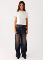 Back Again Straight Leg Denim Jeans - Brown Blue Acid Wash
