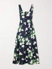 Floral-print faille midi dress