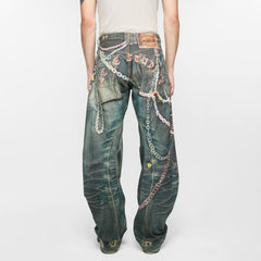 Acne Studios Men'S Women'S Four Seasons 3d Print Chain Print Loose Fit Jeans Fashion High Street Machete Pants Jeans Ngvp #1343
