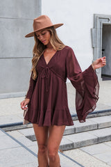 Amara Ruffled Mini Dress - Brown