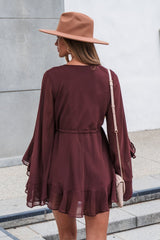 Amara Ruffled Mini Dress - Brown