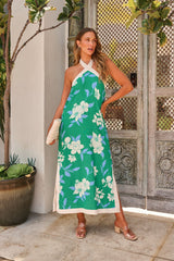 Amelia Halter Linen Midi Dress - Green - FINAL SALE