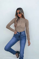 Ash Mauve Mock Neck Fishnet Top
