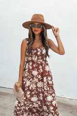 Azalea Floral Maxi Dress - Brown