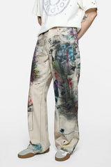 Acne Studios Men's Women's Four Seasons Old Graffiti Straight Leg Loose Fit Casual Denim Pants Ngvp #1693