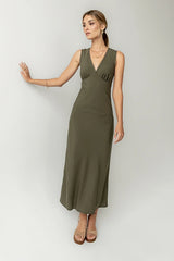 Hailey Lace Trim Maxi Dress in Olive FINAL SALE