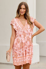 Floral Print Mini Dress - Blush