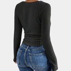 Women's Long Sleeve Top - Slim Fit & Ribbed