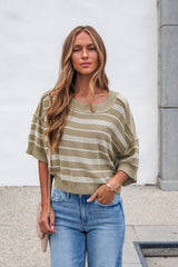 Bellamy Striped Linen Sweater - Olive