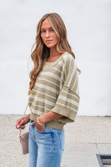 Bellamy Striped Linen Sweater - Olive