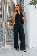 Black Belted Halter Linen Jumpsuit - FINAL SALE