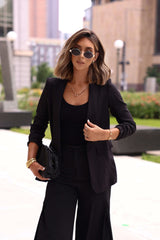 Black Ruched Sleeve Blazer