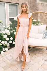 Blush Off the Shoulder Button Down High Low Maxi