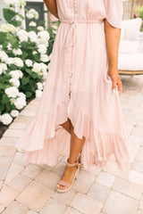 Blush Off the Shoulder Button Down High Low Maxi