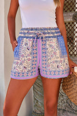 Breezy Smock Print Shorts - Blue- FINAL SALE