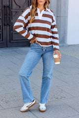 Brown & Blue Stripe Collared Top
