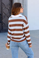 Brown & Blue Stripe Collared Top