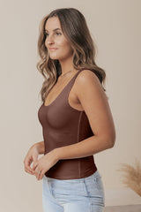 Brown Double Lined Scoop Neck Jersey Tank