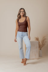Brown Double Lined Scoop Neck Jersey Tank