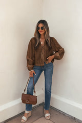 Brown Eyelet Tie Front Top
