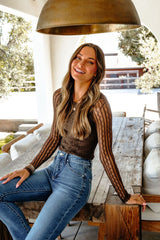 Brown Floral Striped Lace Bodysuit